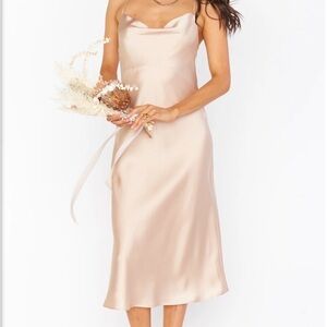 Verona Cowl Champagne Luxe satin midi dress by Show me your mumu